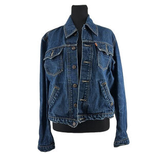 Levis Jean jacket Blue Orange Tag Pocket Long Sleeve Trucker Denim Size Large